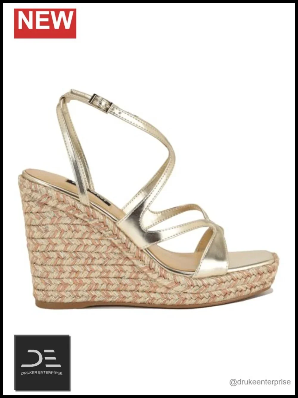 Women's Strappy Square Toe Wedge Sandals Faux Leather Adjustable Buckle Heels